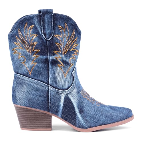 Bandkos Cowboy Boots for Women Ankle Cowgirl Booties Wide Mid Calf Pointed Toe Western Boots Short Chunky Classic Booties2