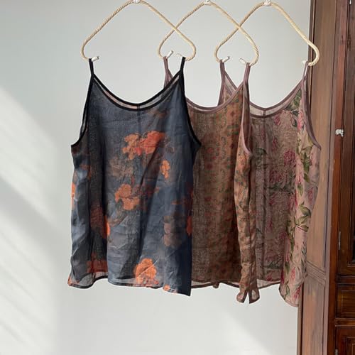Womens Ramie Camisole Cami Floral Printed Strappy Slip Tops T-Shirt Blouse Tank Shirt2