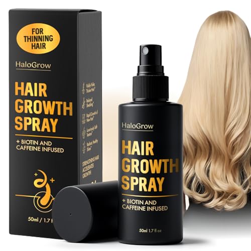 HaloGrow Haarwuchs-Spray Für Frauen & Männer | Unterstützt das Haarwachstum & kräftiger aussehendes Haar | Mit Biotin Koffein Rizinusöl & Aminexil | 1-Monatsvorrat