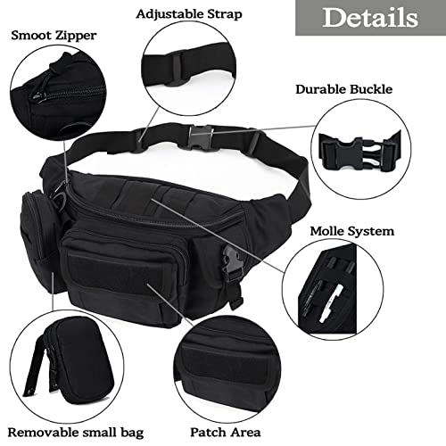 Tactical Fanny Packs, Military Waist Bag Utility Hip Belt Bags For Hiking Climbing Fishing Cycling Hunting With U.s Patch (Black) #TOP2