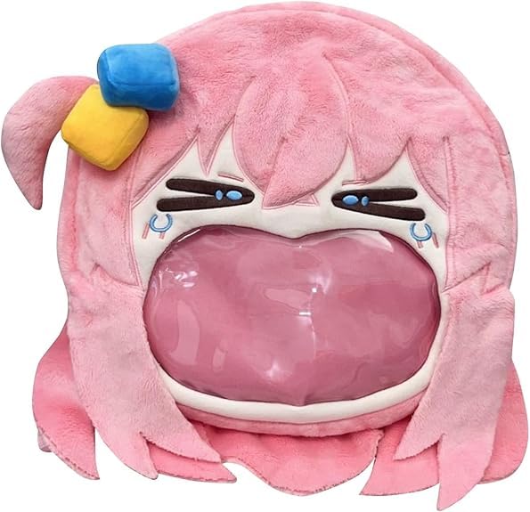 LOPOTIONBocchi The Rock Gotou Hitori Ita Bag Kawaii Plush Bag, Cute Transparent Bag Doll Backpack Gifts for Girls Fans Adults, Pink