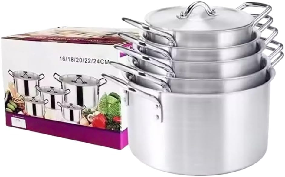 片手深型鍋、鍋 ふた付き、7点セット、7つのサイズ、ダブルハンドル、耐久性、お手入れ簡単、アルミ合金素材、さまざまなストーブに適して