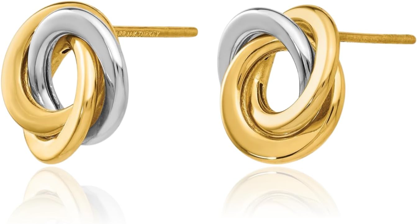 IceCarats 14K Solid Two Tone Gold Large Love Knot Stud Earrings 11mm 0.4 inch Butterfly Back For Her
