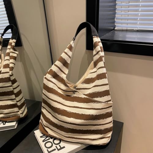 Striped Fuzzy Bucket Bag Large Capacity Shoulder Bag with Magnetic Closure 2025 Style Handbag for All-seasons2