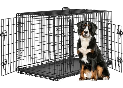 Yaheetech Gabbia per Cani Gatti Kennel in Metallo Cuccioli Pieghevole con Vassoio Rimovibile Doppia Porta e Divisorio Regolabile 122,5 × 73 × 80 cm Nero