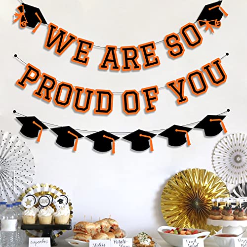 Image of We Are So Proud Of You Banner Graduation Party Decorations Congrats Grad Cap Garlands Wall Sign Orange