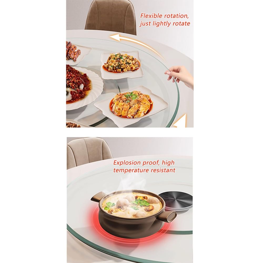 Duży obrotowy gramofon Lazy Susan do kuchni i jadalni - taca do serwowania ze szkła hartowanego, 60 cm, antypoślizgowa konstrukcja, idealna do rozrywki i serwowania jedzenia