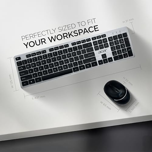 Image of Acer Fusion Wireless Keyboard and Mouse Combo, Durable Stylish Design, 2.4GHz Nano Receiver, 10m Range, Indian Rupee Key, Adjustable DPI (800 /1200 /1600), Compatible with Windows & Mac (Black & Silver)