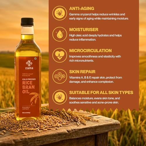 Image of Zama Organics Cold Pressed Rice Bran Oil 500ml | PET Bottle | Improves Heart Health, Reduces Cholesterol | Source of Good Fats | Vitamin E | Suitable for Stir Frying and Deep Frying | Naturally made, Farm Fresh oil contains Oryzanol