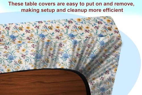 Image of The Furnishing Tree Elastic Cotton Rectangular Center Table Cover 24x60 in Inches Floral Golden Leaf on offwhite Base