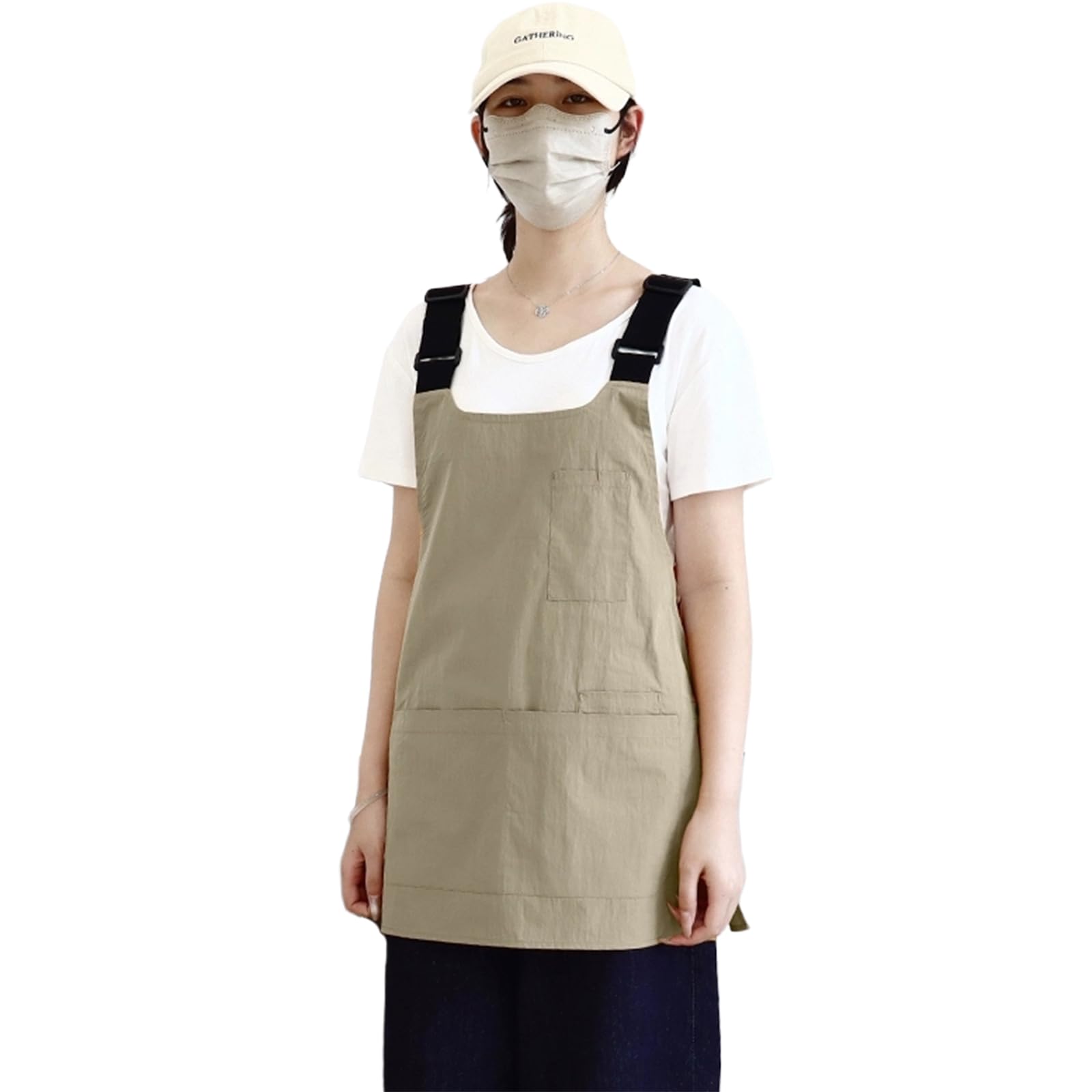 Tablier Nettoyage Tablier avec Poches pour Femmes Hommes Tabliers De Travail pour Cuisine,Jardinage, Restaurant Beige,M