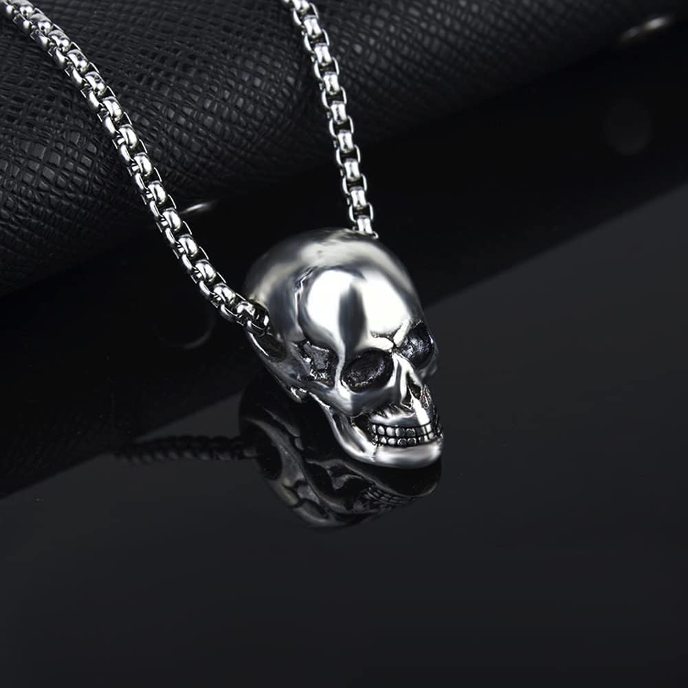 2 Pcs Skull Necklace Gothic Punk Rock Hip Hop Pendant Necklace Cool Amulet Pendant Necklace for Men - Black Silver - Image 5
