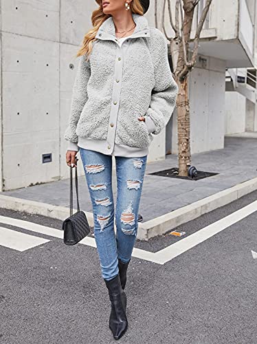TECREW Womens Winter Sherpa Fleece Button Jacket Coat Loose Long Sleeve Outwear with Pockets4