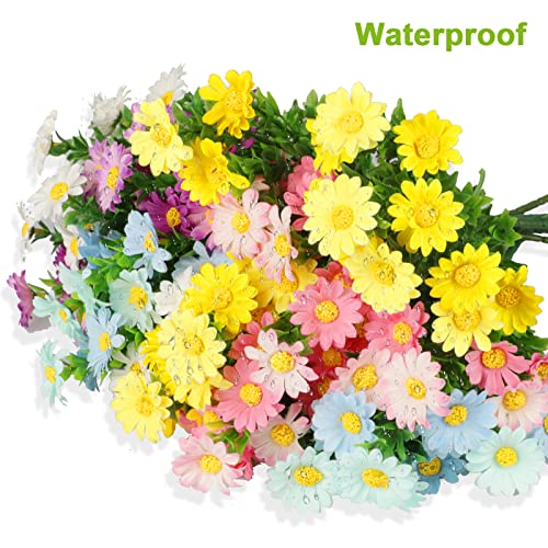 Linkstyle 10 Bundles Daisies Artificial Flowers, Colorful Fake Daisy Plant Hanging Faux Plastic Flower Bridal Bouquet For Outdoor Garden Window Box Cemetery Home Table Decor, Multi-Color #TOP3