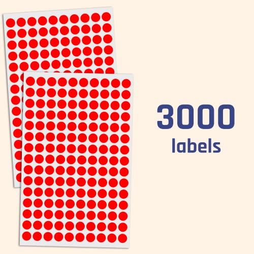 Image of 3000 Pack, 0.375 inch Round Color Coding Circle Dot Sticker Labels - Red