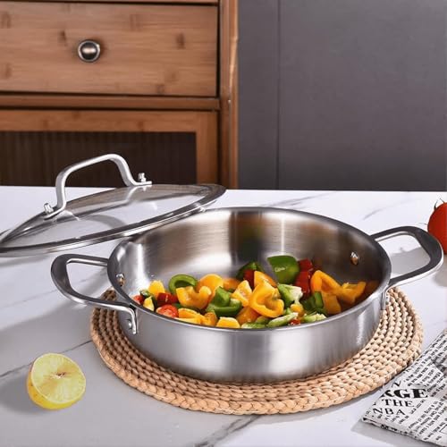 DELARLOCHEF Servierpfanne 24 cm: Dreilagige Edelstahl Pfanne,Tri-ply Stainless Steel Sauteuse,Schmorpfanne mit Deckel,Frying Pan Induction – Ansicht 6