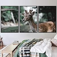 3 Piece Framed Canvas Wall Art Fawn in The Wild Animals Deer Expressive Impressionism Rustic - 16