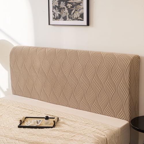 Image of HOMETHREADS Stretchable Lycra /Velvet Headboard Cover | Soft, Dust-Proof & Wrinkle-Resistant Bed Back Protector | Fits Leather, Wooden & Fabric Bedsides | for 6ft to 6.5ft Beds(Beige, 172x65cm)