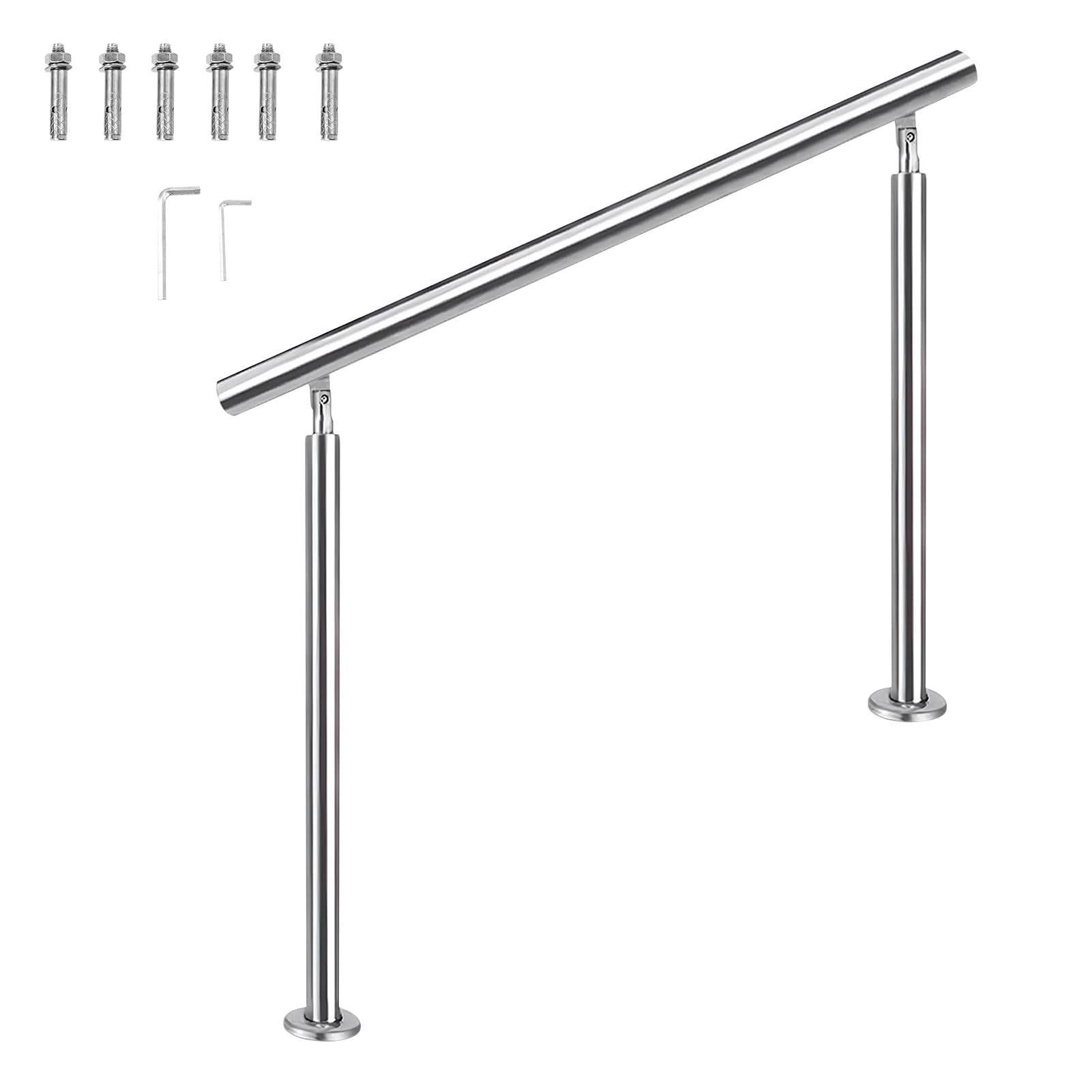 GLDYTVF Adjustable Stainless Steel Handrail for Outdoor Steps Modern Floor Mount Stair Railing for 2 3 Steps Includes Installation Kit Height 85cm Size 130cm/51inch