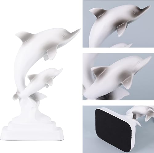 Miniatura 5 de DOVDOV Estatua de pareja de delfín, decoración blanca para el hogar, estatuas decorativas costeras, decoraciones de delfín, decoraciones de animales