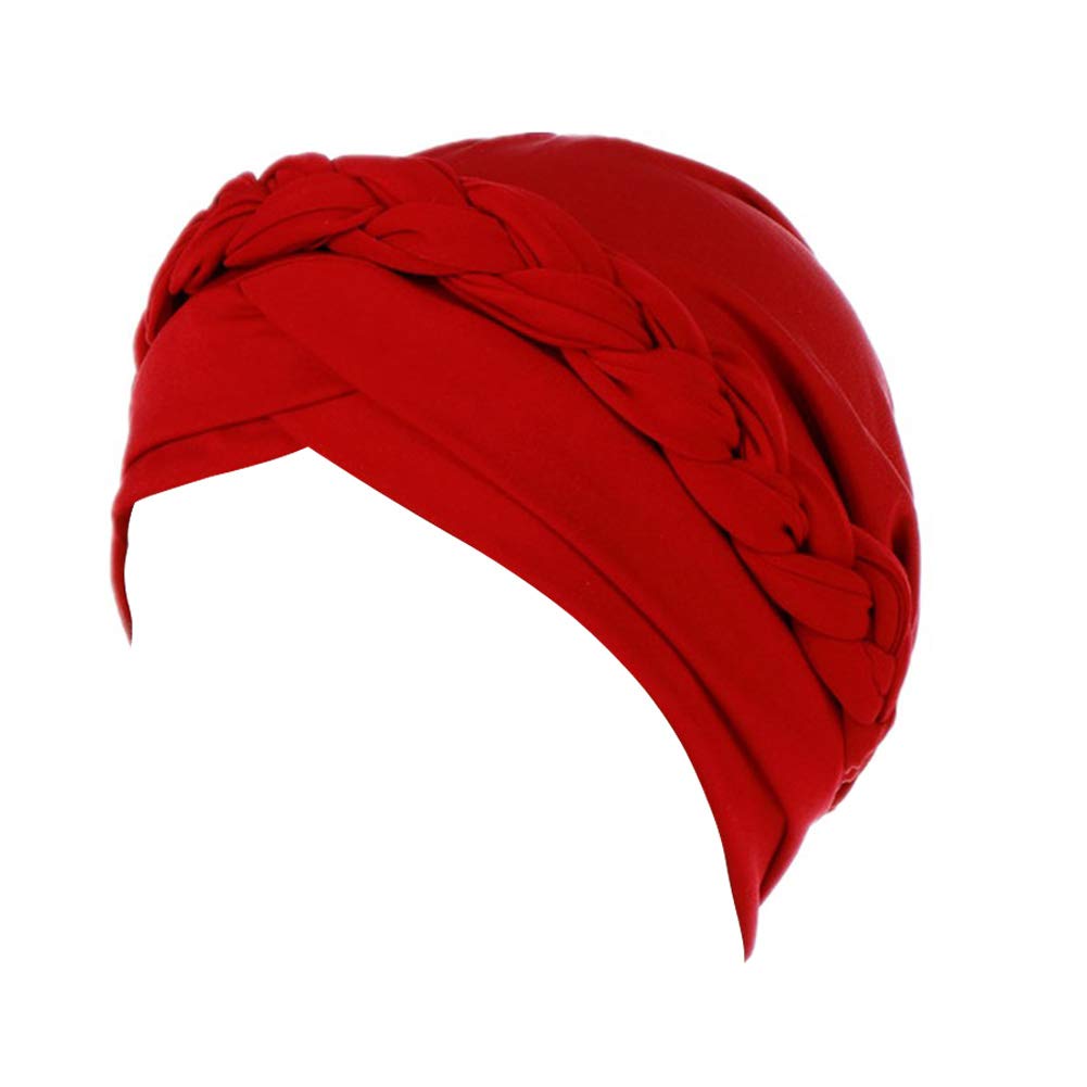 Fxhixiy Women's Red Hijab Braid Silky Turban Hats For Cancer Chemo Beanies Cap Headwrap Headwear, One Size