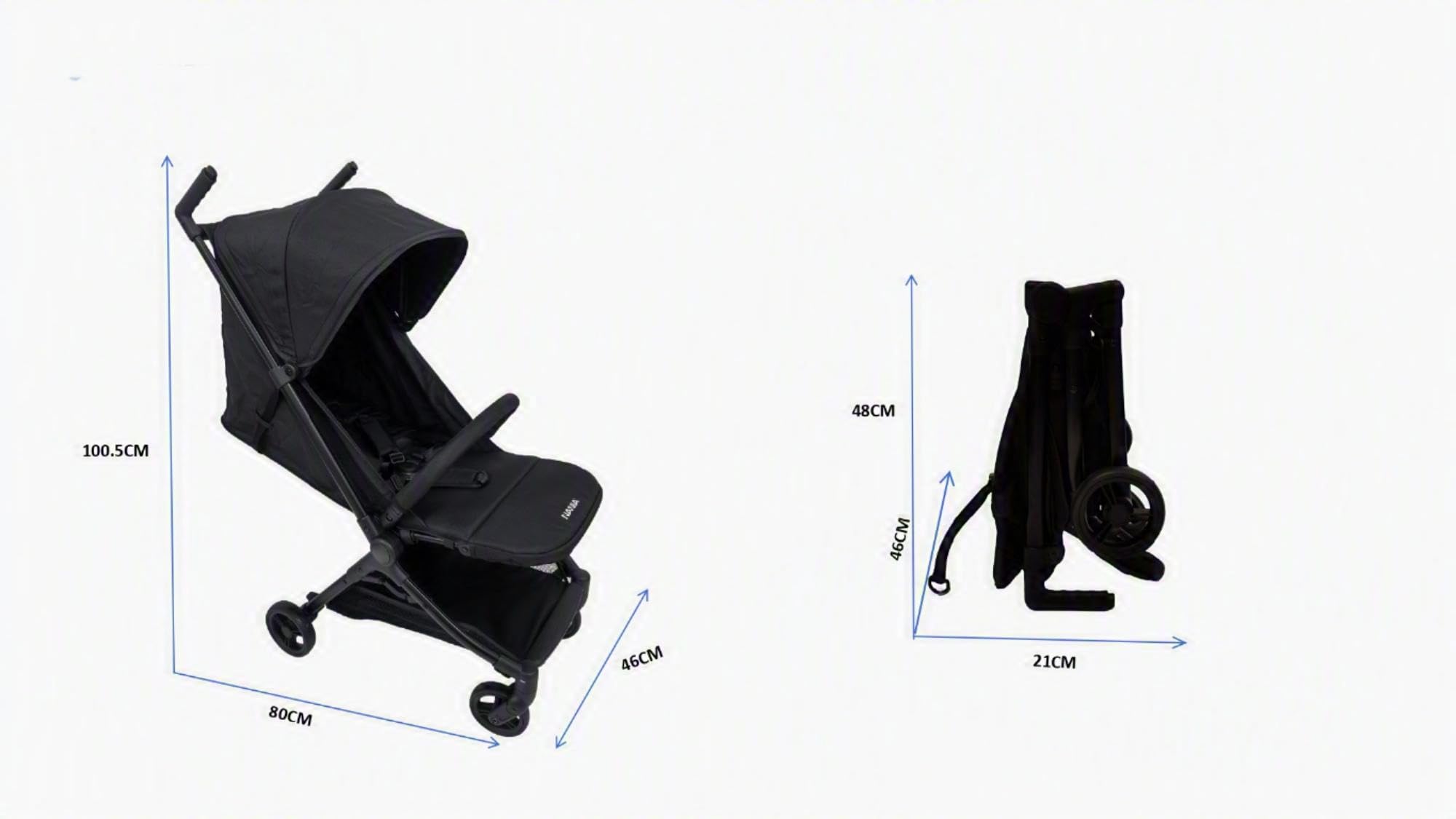 Nania, Passeggino Ultra-Compatto, Babyjet (0-15 kg) Omologato Cabina Aereo, Leggero 4,5 kg, Schienale reclinabile, Parasole regolabile, Borsa per il trasporto inclusa