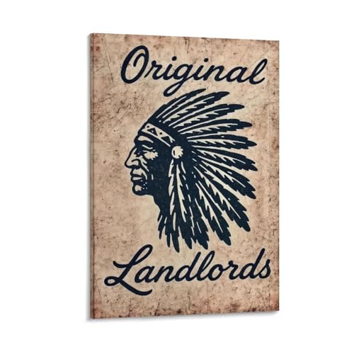 Original Landlords Vintage Native American Chief Canvas Printing Wall Art Indigenous Western Prints Posters Rustic Mid Century Style Wall Decor for Living Room Bedroom Office Study 16x24inch(40x60cm)