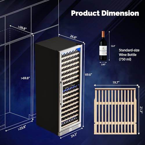 Image of ROVSUN 24'' Wine Cooler Refrigerator, 160 Bottles Dual Zone Wine Fridge with Professional Temperature Control System, Built-in Wine Cellar with Touch Panel Control for Wine Enthusiast, Restaurant