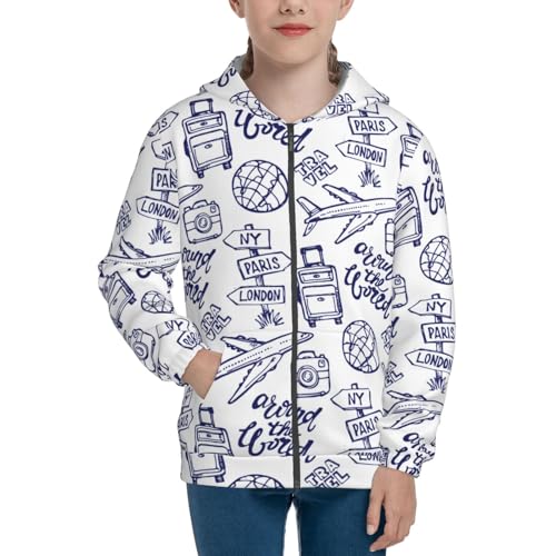 World Travel2 Kid Hoodies Boys Zip Up Sweatshirts Girls Pullover with Pocket3