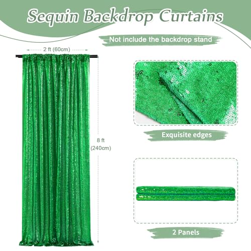 Image of Green Sequin Backdrop Curtains-2 Panels 2FTx8FT Green Backdrop for St Patricks Day, Glitter Party Decorations Background Drapes for Wedding Birthday Anniversary Graduation Photo Booth Decor