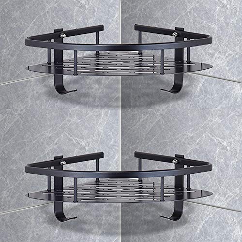Moglor Estanteria Ducha de Esquina para Baño Ducha, Aluminio Aeronautico, Sin Taladro, Acabado Mate, Acero Inoxidable, Negro (2 piezas)