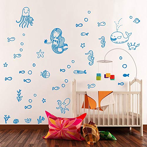 Mermaid Wall Decal Fairytale Ocean World Decal Bathroom Decor for Girls Room Kids Room Wall Decor Gift