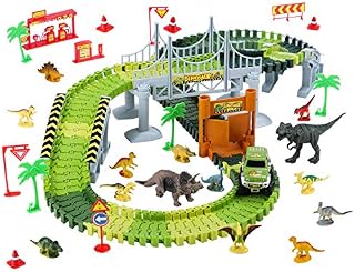 LEXSO Race Track Dinosaur Toys Roller Coaster Bridge Create A Road 142+14pcs Sets