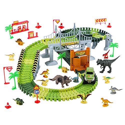 LEXSO Race Track Dinosaur Toys Roller Coaster Bridge Create A Road 142+14pcs Sets