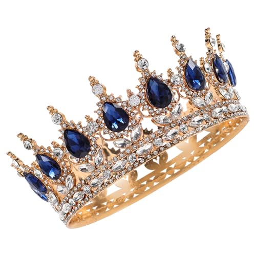Mobestech Couronne de Mariée en Alliage de Zinc et Strass Bandeau Doré Strass Bleu Marine Accessoire de Coiffure pour Mariage Anniversaire et Fêtes Accessoire Photo Élégant