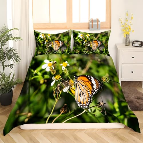 Housse de couette 220x240 fleurs papillon microfibre zippée - 3