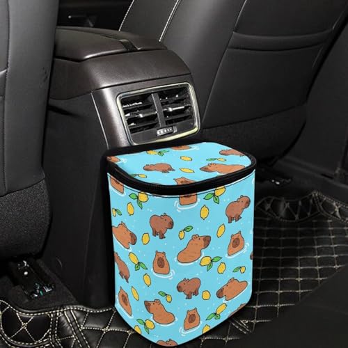Image of KEIAHUAN Capybara Car Trash Can Bin with Lid Hanging for Back Seat Collapsible and Portable Multipurpose Trash Bin Garbage Can for Car Office Home
