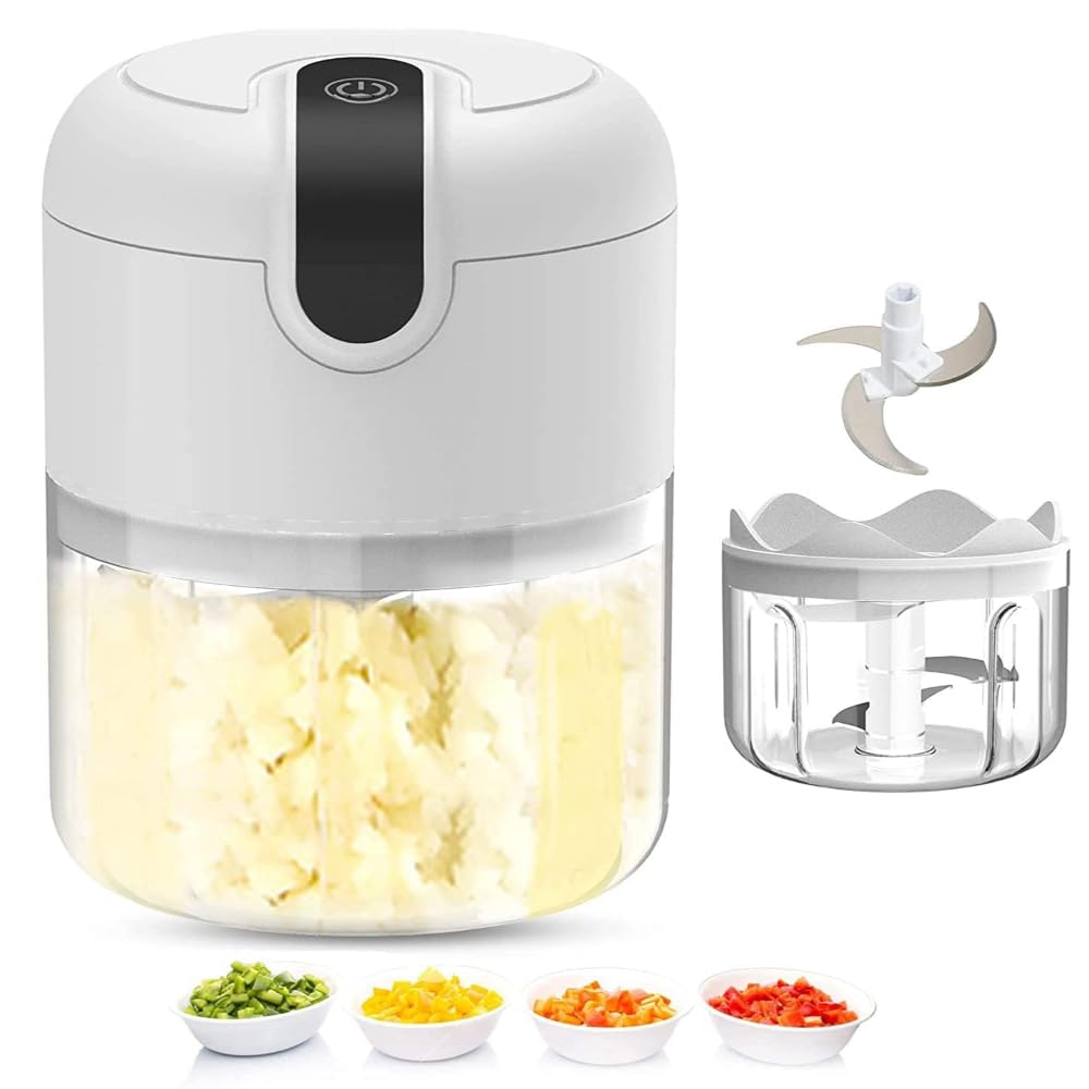 AMERTEER Electric Mini Garlic Chopper - Mini Food Processors, Portable and Easy to Clean – Wireless Food Processor for Garlic, Ginger, Onion, Meat Vegetable and More |250ML| Grey