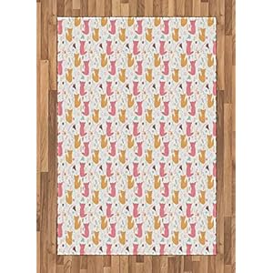 ABAKUHAUS Cats Tapijt, Hand Getrokken Perzische katten, vlak Geweven Vloerkleed voor Woonkamer, Slaapkamer, Eetkamer…