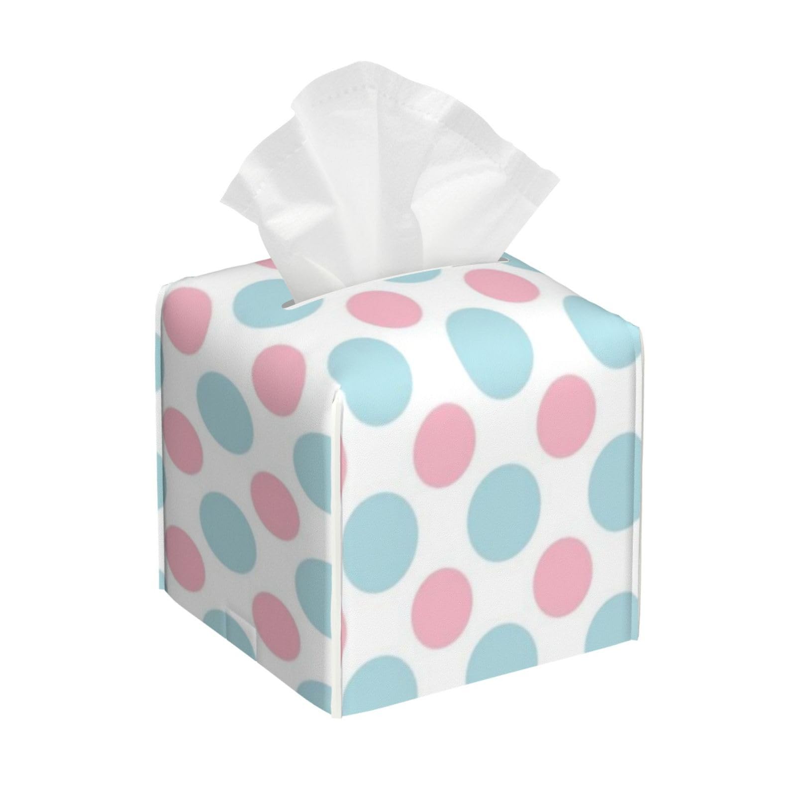Seamless Pattern dot Tissue Box Cover 5" Square Leather Tissue Holder Facial Tissue Case for Tabletop Bedroom Bathroom Desk Decor