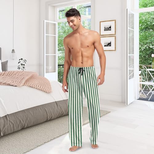 ALAZA White Green Stripes Men’s Pajama Pants Soft Long Sleep Pants Lounge Pajama Bottoms with Pockets 6