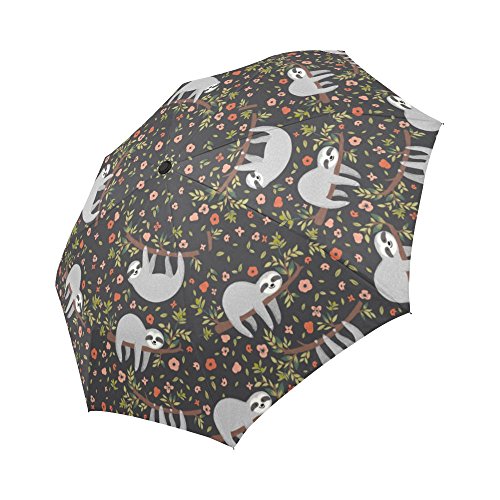 INTERESTPRINT Funny Cute Baby Sloth On Tree with Flowers Windproof Compact One H