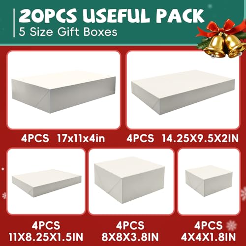 EVERECO 20PCS Christmas Gift Box Set with Lids 5 Assorted Sizes White Gift Boxes with Lids for Birthday Christmas, Holiday, Ideal for Robes, Sweaters, Shirts - Image 3