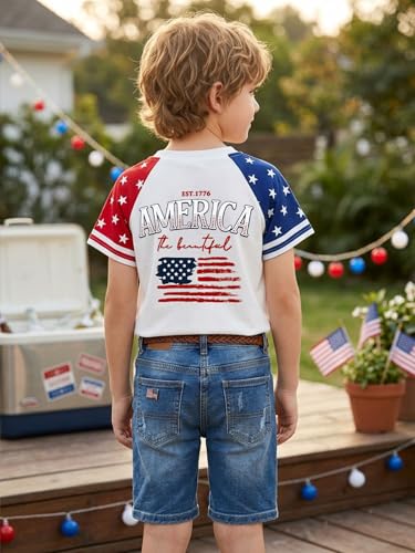 Image of AMWIPE Boys Girls USA Shirt Kids 250 Anniversary USA Shirts American Flag Tshirt 4th of July Outfits Cute Patriotic Top 6-14y