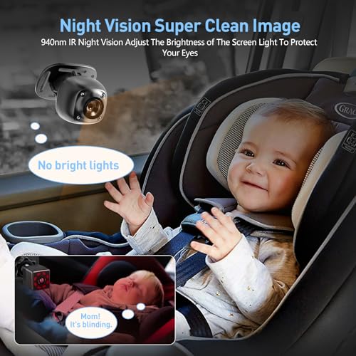 Image of USB Baby Car Camera Plug-Play,4.3 inch HD Night Vision Function Car Mirror Display,360 Rotation Rear Facing Baby Monitor with Camera Night Vision,Wide Clear View,Easily Observe The Baby's Move,Dark Black