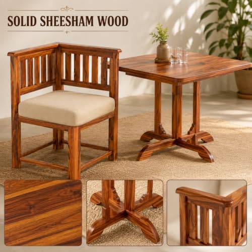 Image of Sheesham Wood 4 Seater Dining Table with 4 Cushioned Chairs for Living Room Home Office Dining Room Wooden Dininig Set (Natural Finish)