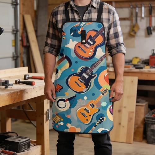Delantal con diseño Rock Music, ajustable y con múltiples bolsillos miniatura 5