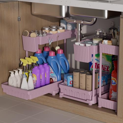 Sevenblue 3 Pack Multi-Purpose Pull-Out Storage Organizers, 2-Tier L-Shaped Under