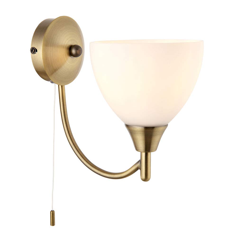 Betta Lighting Antique Brass Single E14 Dimmable Pull Cord Switch Wall Light Uplighter