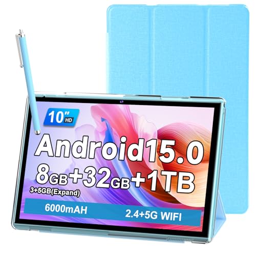 Image of 10 Inch Tablet With Case Stylus, Android 15 Tablets 8GB RAM 32GB ROM Support 1TB Expand, 10.1 IN Tableta Includes Tablet Protective Cover Dual Camera 5G WiFi-6, 6000mAh Battery 10 inch Android Tablet.